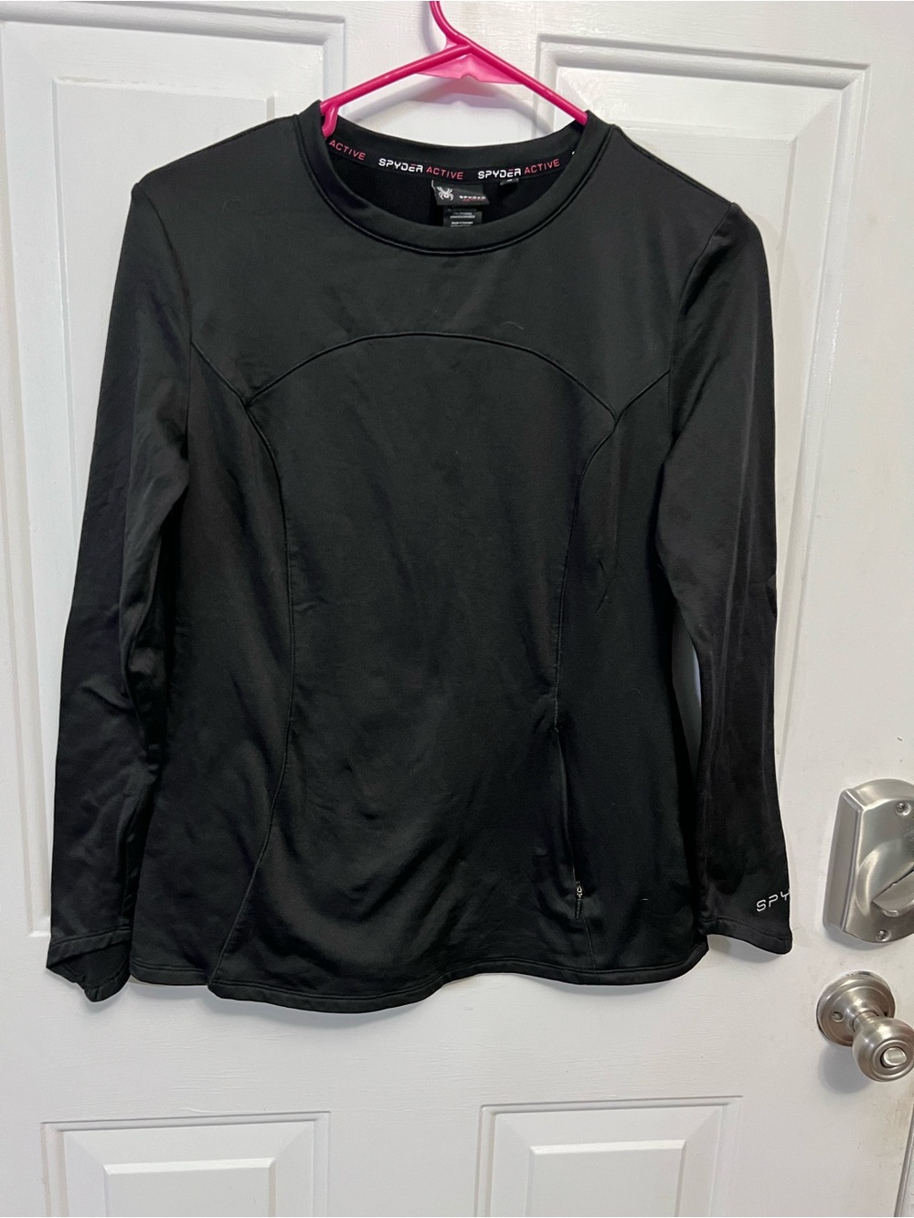 Spyder Active  S Black Long Sleeve Athletic Top Thumbholes Zip Pocket Stretch
